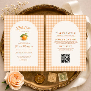 All in One Orange Gingham Little Cutie Baby Shower Invitation