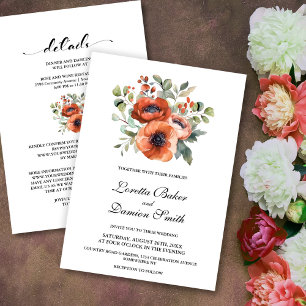 All In One Orange Poppy Flowers Wedding Invitation