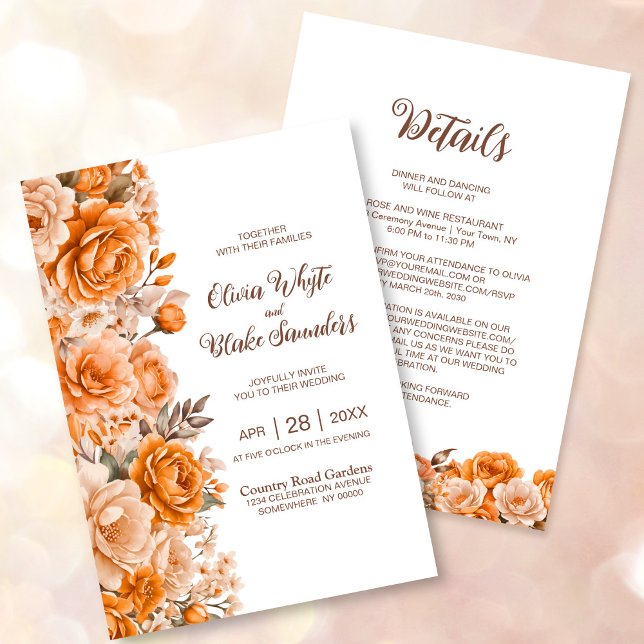 All In One Orange Rose Floral Wedding Invitation (Creator Uploaded)