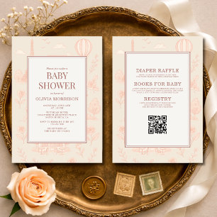 All in One Paris French Toile QR Code Baby Shower Invitation