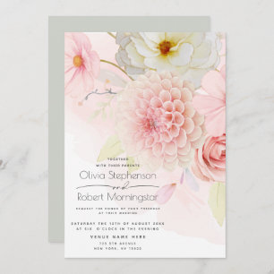 All in One Pastel Pink Flowers Wedding  Invitation