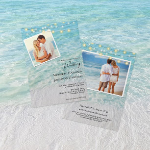  All In One Photo Seaside Sandy Beach & Lights Invitation