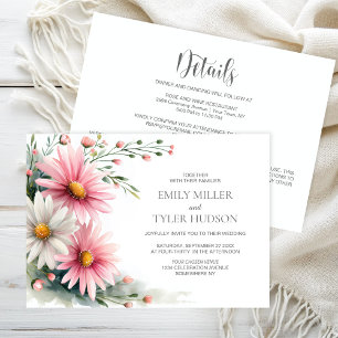 All in One Pink and White Daisies Wedding Invitation