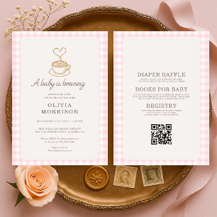 All in One Pink Baby is Brewing Coffee Baby Shower Invitation