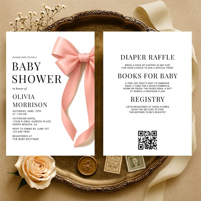 All in One Pink Bow Coquette Baby Shower Invitation (Creator Uploaded)