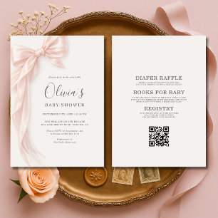 All in One Pink Bow Girl Baby Shower Invitation