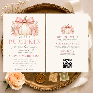 All in One Pink Bow Little Pumpkin Baby Shower Invitation