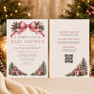 All in One Pink Bow Merry Little Baby Shower Invitation