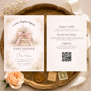 All in One Pink Bow New Chapter Begins Baby Shower Invitation