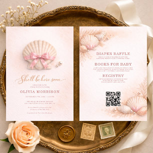 All in One Pink Bow Shell Girl Baby Shower  Invitation