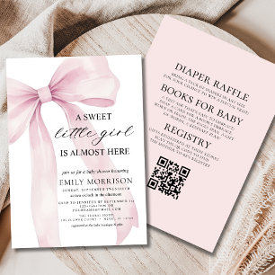 All in One Pink Bow Sweet Little Girl Baby Shower Invitation