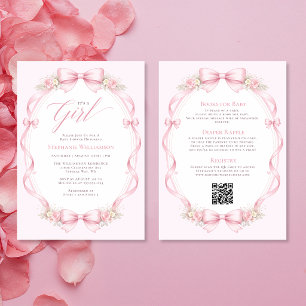 All In One Pink Coquette Bow Floral Baby Shower Invitation