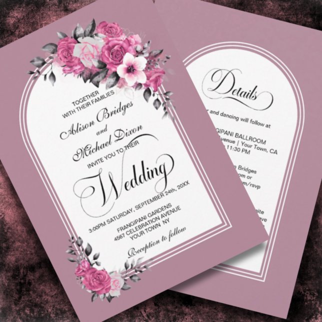 All In One Pink Floral Arch Dusty Rose Wedding Invitation (Creator Uploaded)