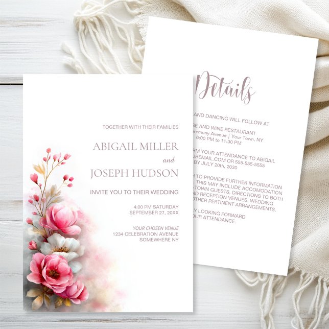 All in One Pink Floral Wedding Invitation (Creator Uploaded)