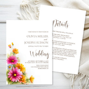 All in One Pink Orange Floral Wedding Invitation