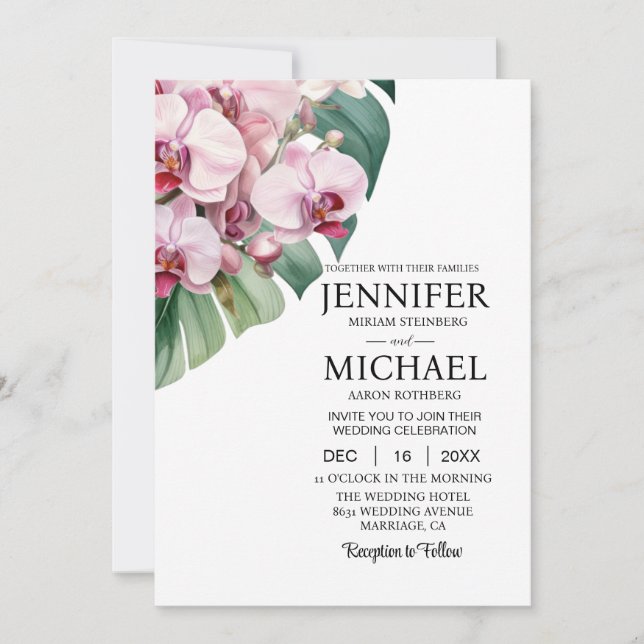 All in One Pink Orchids Wedding Invitations (Front)
