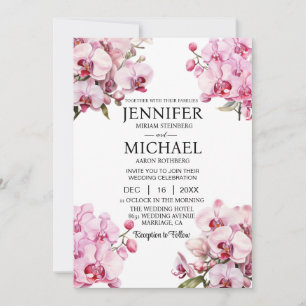 All in One Pink Orchids Wedding Invitations