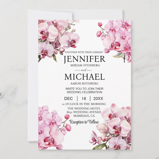 All in One Pink Orchids Wedding Invitations (Front)
