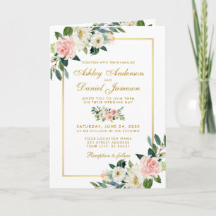 All In One Pink White Floral Wedding Invitation