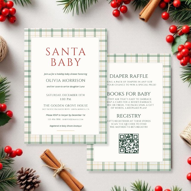 All in One Preppy Plaid Santa Baby Shower Invitation (Creator Uploaded)