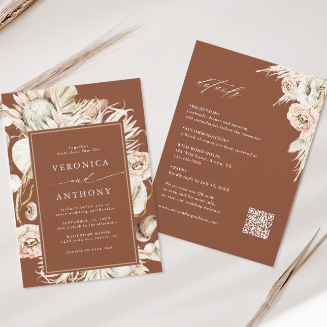 All In One Protea Pampas Grass Terracotta Wedding Invitation (Creator Uploaded)