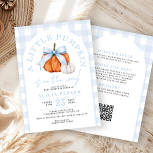 All in one pumpkin blue bow boy baby shower  invitation