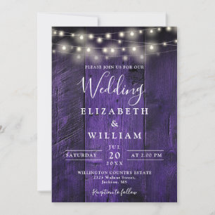 All In One Purple Barn Wood String Lights Wedding Invitation