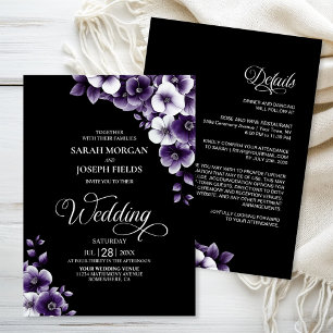 All in One Purple Floral Wedding Invitation