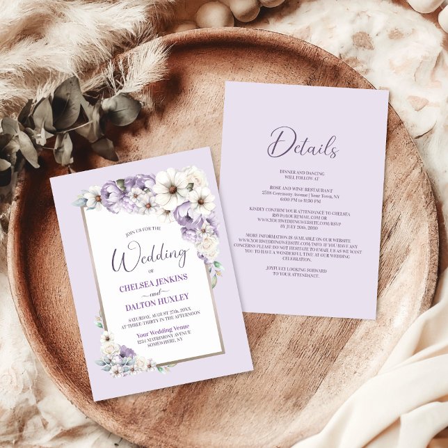All In One Purple Floral Wedding Invitation (Creator Uploaded)