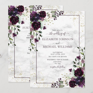 All-In-One Purple Gold Watercolor Floral Wedding Invitation