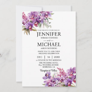 All in One Purple Orchids Wedding Invitations