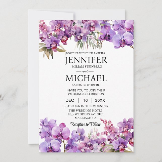 All in One Purple Orchids Wedding Invitations (Front)