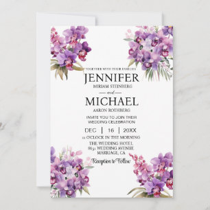 All in One Purple Orchids Wedding Invitations