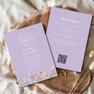 All in One Purple Wildflower QR Code Wedding Invitation