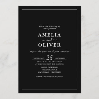 All In One QR Code Black Minimalist Wedding Invitation