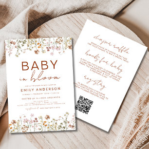All in One QR Code Wildflower Baby in Bloom Shower Invitation