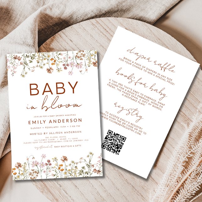 All in One QR Code Wildflower Baby in Bloom Shower Invitation (Creator Uploaded)