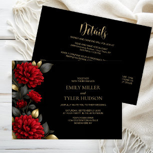 All in One Red Floral Black Wedding Invitation