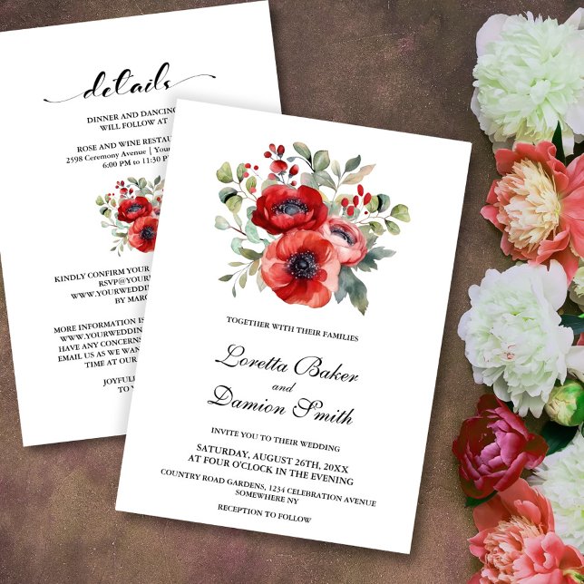 All In One Red Floral Wedding Invitation (Creator Uploaded)