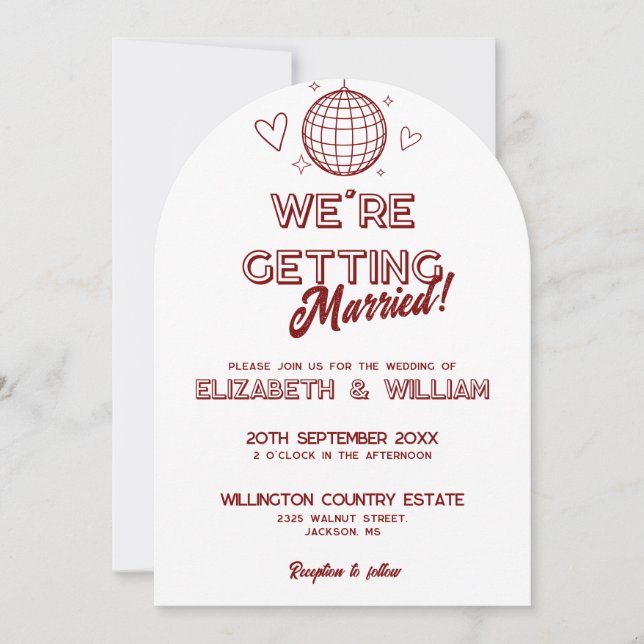 All In One Red Retro Disco Groovy Wedding Invitation (Front)