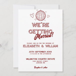All In One Red Retro Disco Groovy Wedding Invitation
