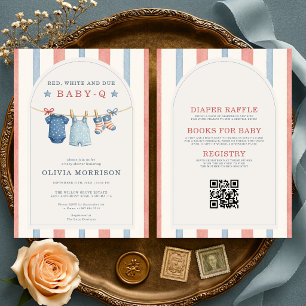 All in One Red White and Due Baby-Q Baby Shower Invitation