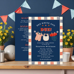 All in One Red White and Due Baby Shower Invitation
