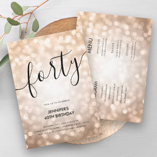 All In One Rose Gold Glitter Lights 40 Birthday  Invitation