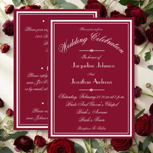 All In One RSVP Burgundy Red White Script Wedding Invitation