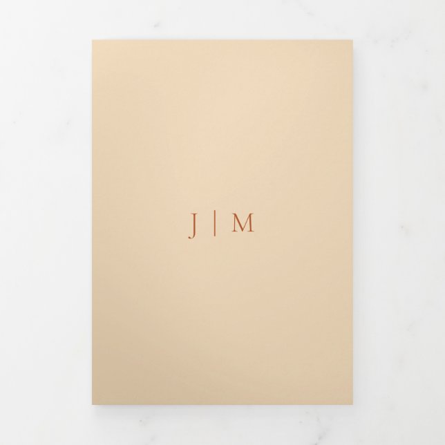 All in one rsvp Terracotta minimal wedding Tri-Fold Card (Cover)