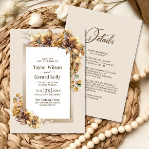 All In One Rustic Burnt Orange Floral Wedding Invitation
