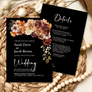 All in One Rustic Floral Black Wedding Invitation
