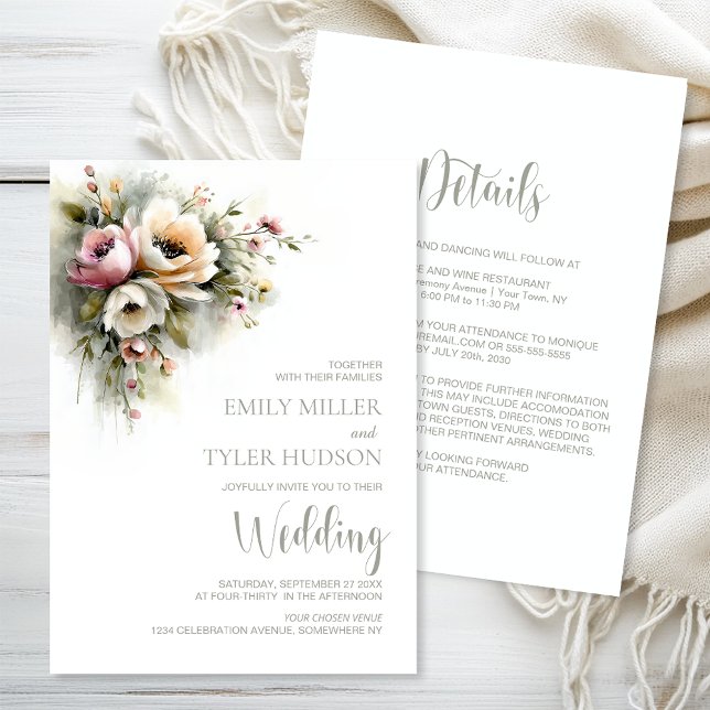 All in One Rustic Pink and Orange Floral Wedding Invitation (Creator Uploaded)