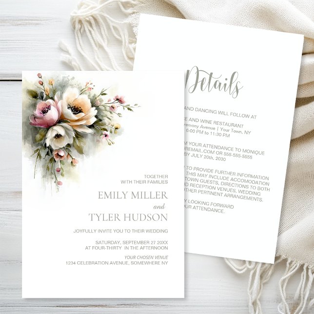 All in One Rustic Pink and Orange Floral Wedding Invitation (Creator Uploaded)